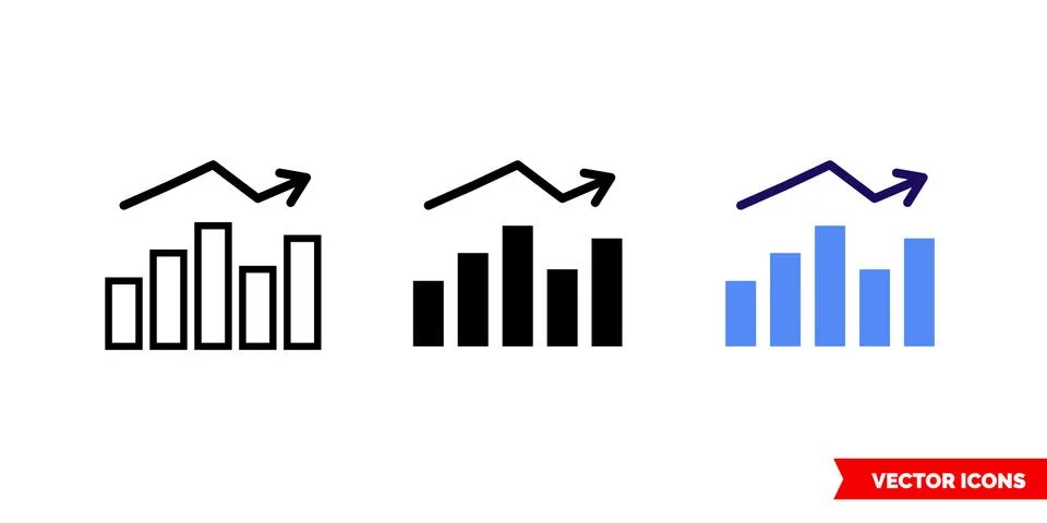 Finance graph icon of 3 types color, black and white, outline. Isolated vecto Stock Illustration