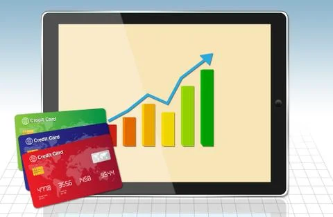 Finance Graph with tablet and credit cards Stock Illustration