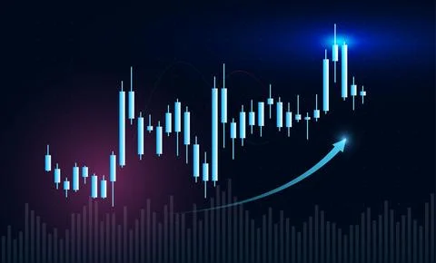 Finance graph tracks currency pair trade performance with glowing trend ind.. Stock Illustration