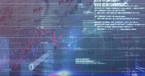 Finance HUD displaying red and blue lines and dotted bars, stylus entering and Stock Footage 330893594