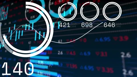 Finance HUD on updates, animating progress ring, cycling gauges, updating Video stock 331126140