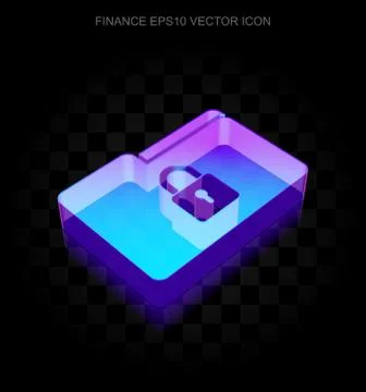 Finance icon: 3d neon glowing Folder With Lock made of glass, EPS 10 vector Stock Illustration