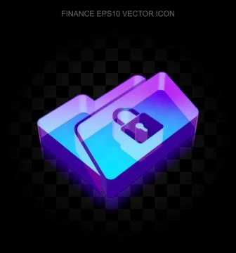 Finance icon: 3d neon glowing Folder With Lock made of glass, EPS 10 vector Illustrazione stock