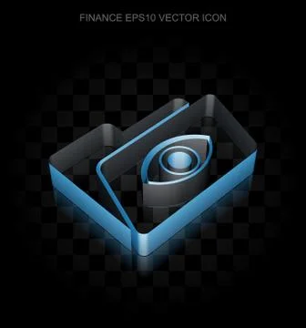 Finance icon: Blue 3d Folder With Eye made of paper, transparent shadow, EPS 10 库存插图
