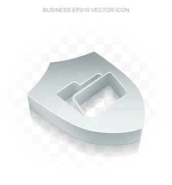 Finance icon: Flat metallic 3d Folder With Shield, transparent shadow, EPS 10 Stock Illustration