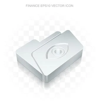 Finance icon: Flat metallic 3d Folder With Eye, transparent shadow, EPS 10 Stock Illustration