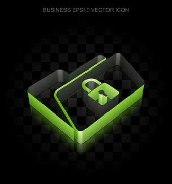 Finance icon: Green 3d Folder With Lock made of paper, transparent shadow, EPS Stockillustratie