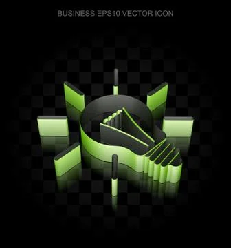 Finance icon: Green 3d Light Bulb made of paper, transparent shadow, EPS 10 Stock Illustration