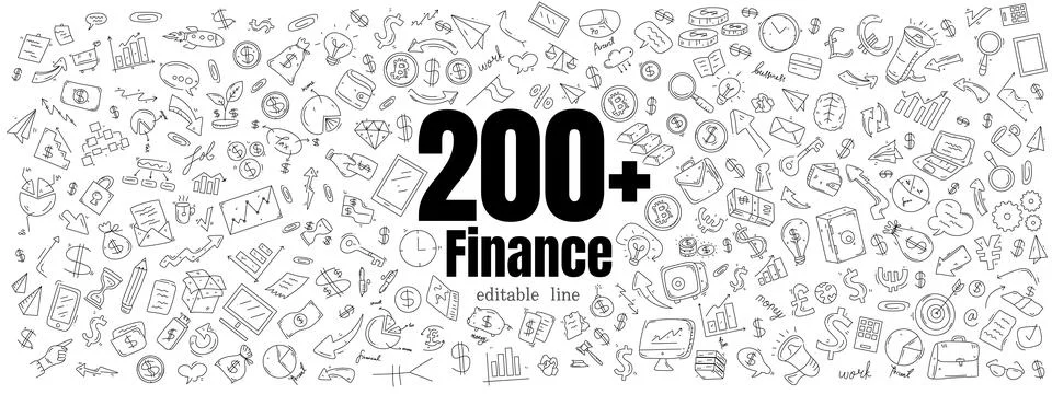Finance icon resources bundle set with line doodle style for business Illustrazione stock