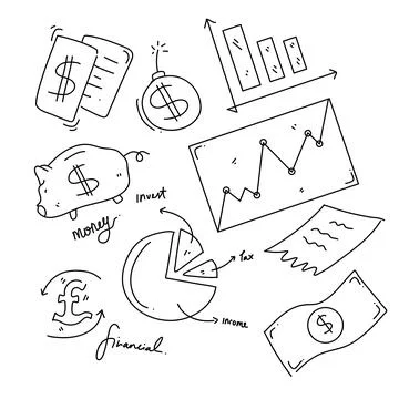 Finance icon resources bundle set with line doodle style for business Illustrazione stock