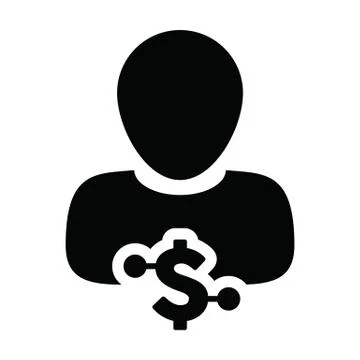 Finance icon vector digital dollar currency with male user person profile avatar Stock Illustration