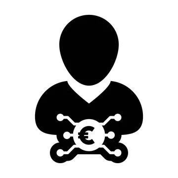 Finance icon vector digital euro currency with male user person profile avatar Stock Illustration