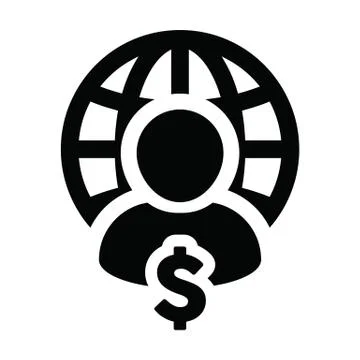 Finance icon vector globe dollar sign currency money with male person profile Stock Illustration