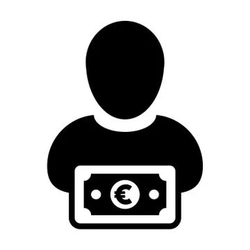 Finance icon vector male user person profile avatar with Euro sign currency Stock Illustration