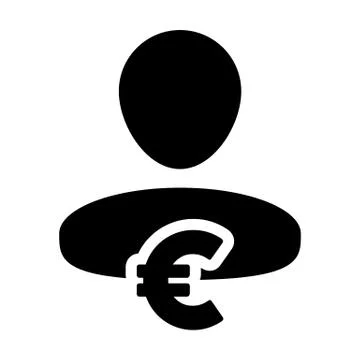 Finance icon vector male user person profile avatar with Euro sign currency Stock Illustration