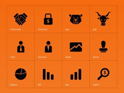 Finance icons on orange background. 스톡 일러스트