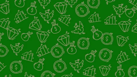 Finance icons pattern on green background seamless video backdrop Stock Footage 330873800