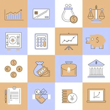 Finance icons set flat line イラスト素材