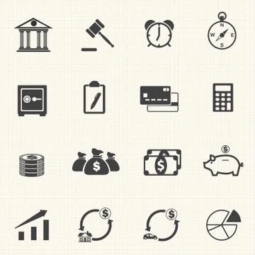Finance Icons with texture background Stock Illustration
