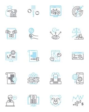 Finance industry linear icons set. Investments, Accounting, Credit, Banking Stock Illustration