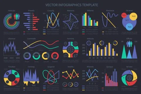 Finance infographic flow charts, graphs, diagrams and chronological elements Stock Illustration