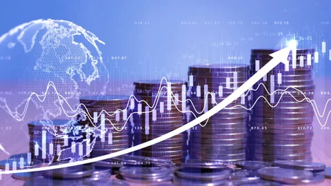 Finance investment with coin stack and graph chart stock exchange, Global Video stock 229913355