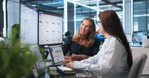 Finance Manager Analyzes Expense Reports On Laptop To Manage Travel Costs. Stock Photos