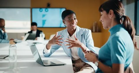 Finance, manager or team in office with laptop, director feedback or advice.. Stock Photos