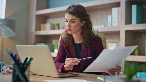 Finance manager study report check data in computer closeup. Stressed manager Stock Photos