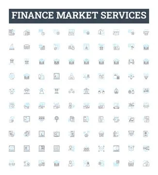 Finance market services vector line icons set. Funding, Banking, Investing Illustrazione stock