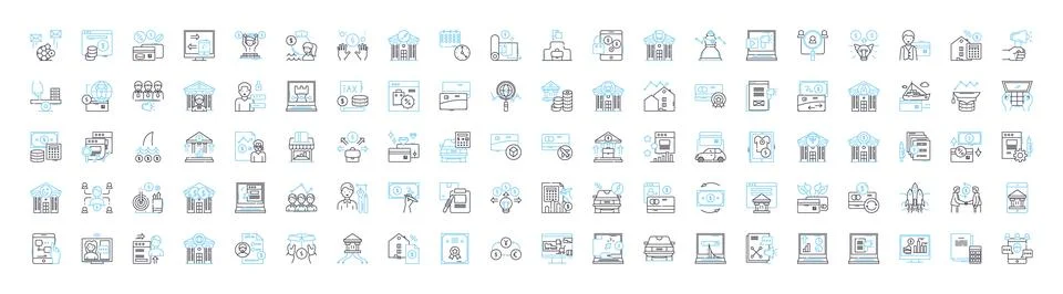Finance market services vector line icons set. Funding, Banking, Investing Stock Illustration