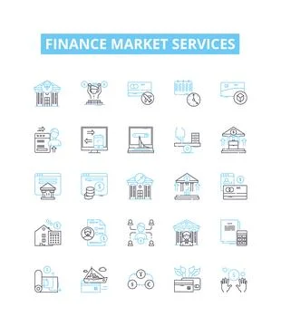 Finance market services vector line icons set. Funding, Banking, Investing Stock Illustration