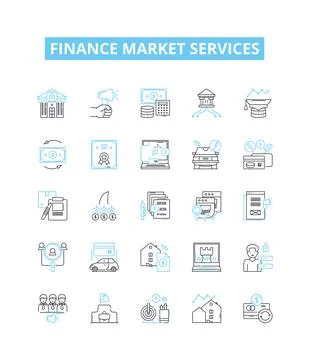 Finance market services vector line icons set. Funding, Banking, Investing Stock Illustration