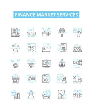 Finance market services vector line icons set. Funding, Banking, Investing Stock Illustration