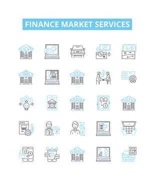 Finance market services vector line icons set. Funding, Banking, Investing Illustrazione stock