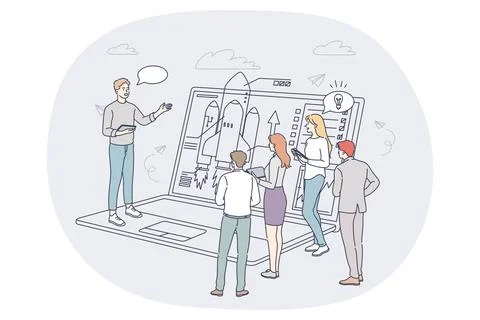 Finance, marketing data analytics, teamwork concept Stock Illustration