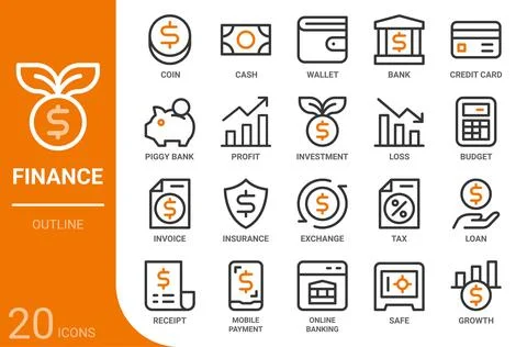 Finance outline icon set,24 vector icons Stock Illustration