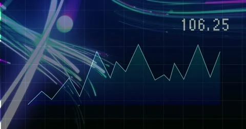 Finance panel starting with neon streaks and numeric readout, drawing jagged Stock Footage 333830076
