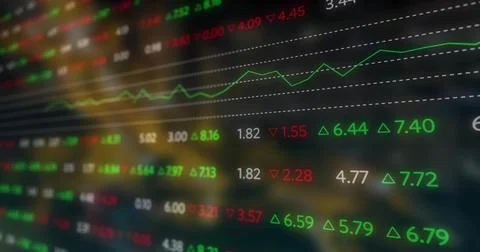 Finance panel updating from live feed tracking market moves via moving line and Stock Illustration