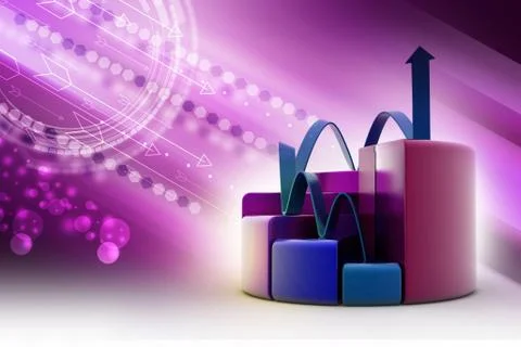 Finance pie and bar chart graphs with growing arrow Stock Illustration