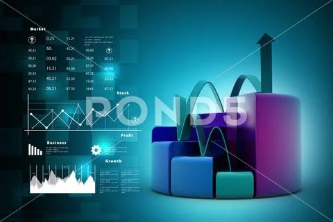 Finance pie and bar chart graphs with growing arrow finance pie and bar ...