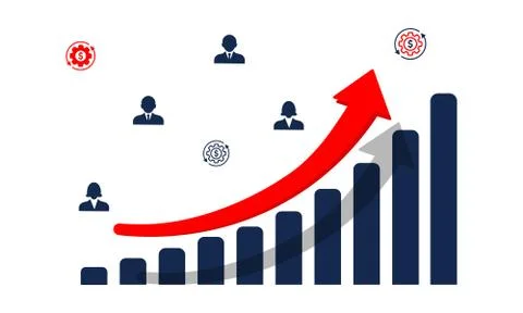 Finance progress or growth graph or diagram with arrow up icon in modern colo Stock Illustration