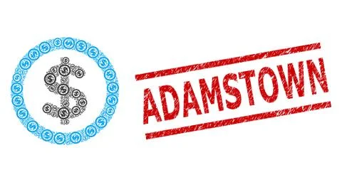 Finance Recursive Mosaic of Finance Items and Grunge Adamstown Seal イラスト素材