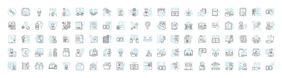 Finance reporting vector line icons set. Accounting, Budgeting, Forecasting Stock Illustration