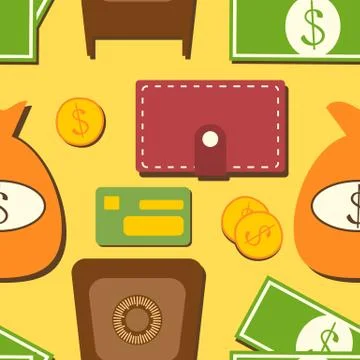 Finance seamless pattern with objects in flat style Stock Illustration