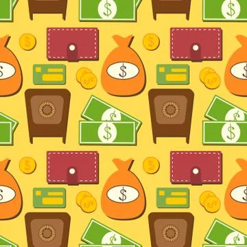 Finance seamless pattern with objects in flat style Stock Illustration