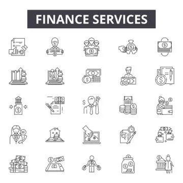 Finance services line icons for web and mobile design. Editable stroke signs Stock Illustration