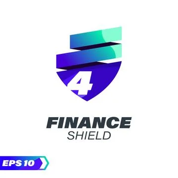 Finance Shield Numeric 4 Logo Stock Illustration