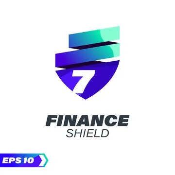 Finance Shield Numeric 7 Logo Stock Illustration