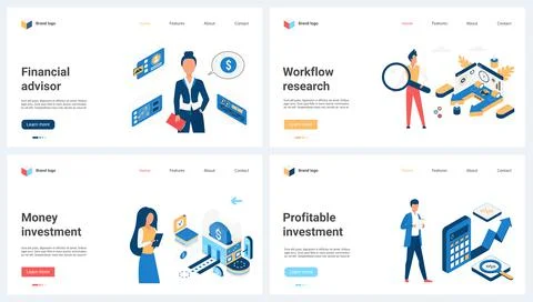 Finance solutions, organization process, business data analysis set, consulting Stock Illustration